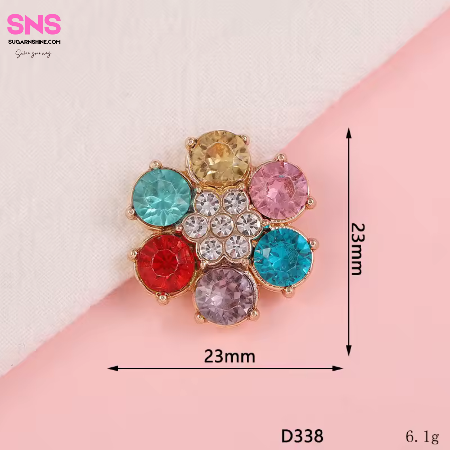 Shiny Multicolour Crystal Flower Clip-Over Detachable Buttons