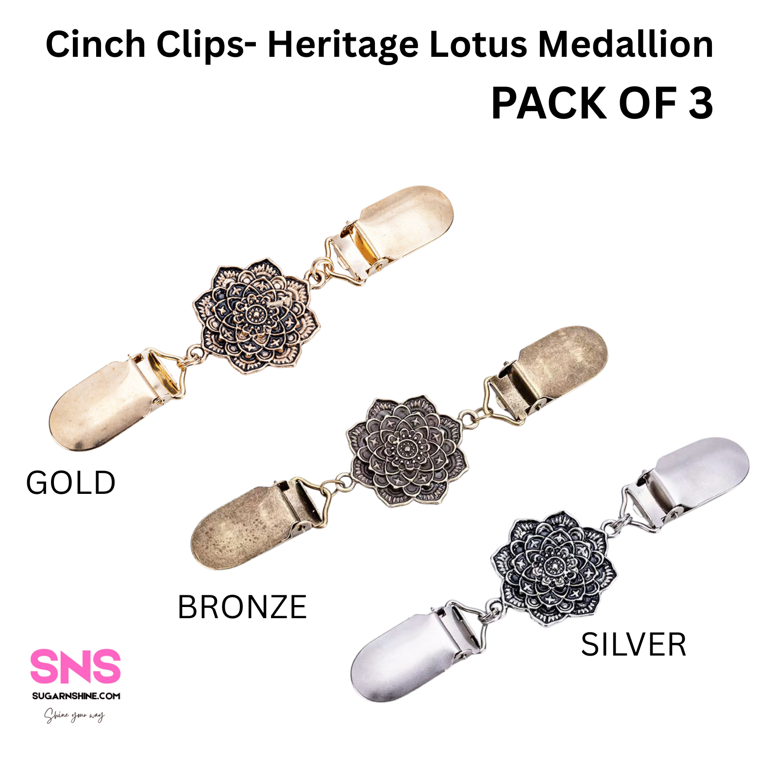 Cinch Clips- Heritage Lotus Medallion (Pack of 3)