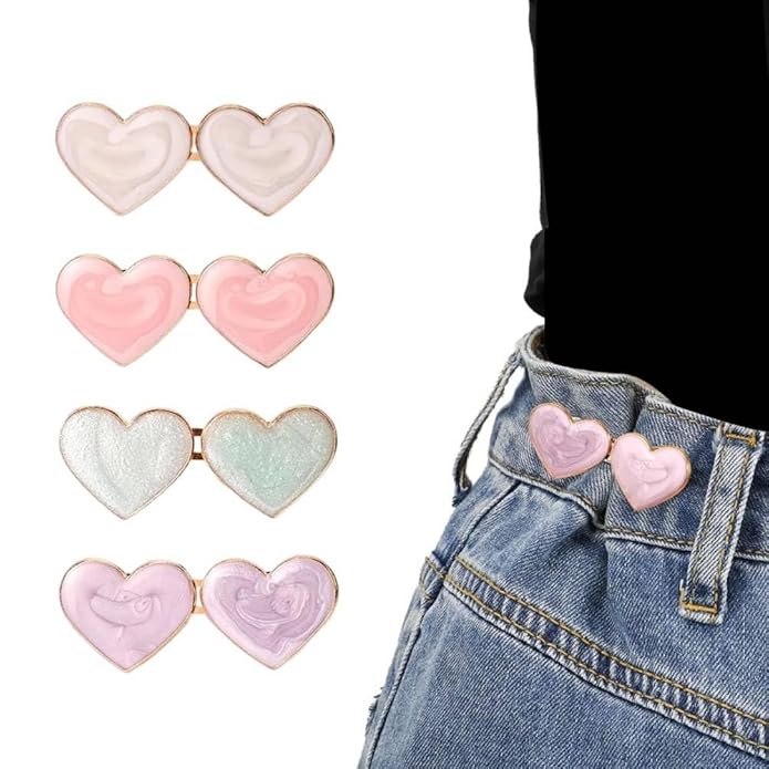 Glossy Pastel Heart Jean Waist Tightener Pins - Pack Of 4 Pairs