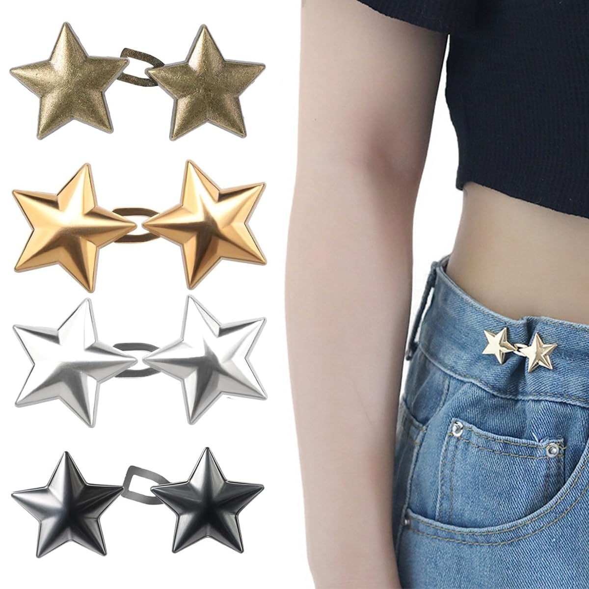 Metallic Star Jean Waist Tightener Pins - Pack Of 4 Pairs