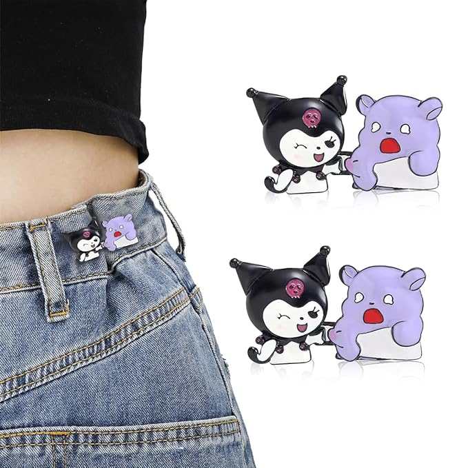 Cute Cartoon Character Jean Waist Tightener Pins (Kuromi & Purple Bear) – Pack Of 4 Pairs