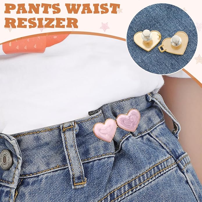 Glossy Pastel Heart Jean Waist Tightener Pins - Pack Of 4 Pairs