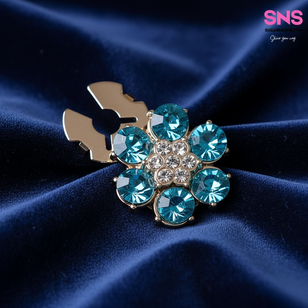 Shiny Multicolour Crystal Flower Clip-Over Detachable Buttons