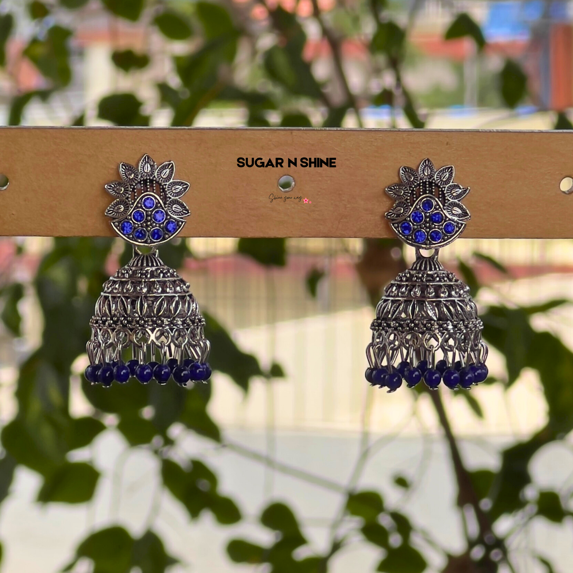 Peacock Crest Oxidised Jhumka Earrings