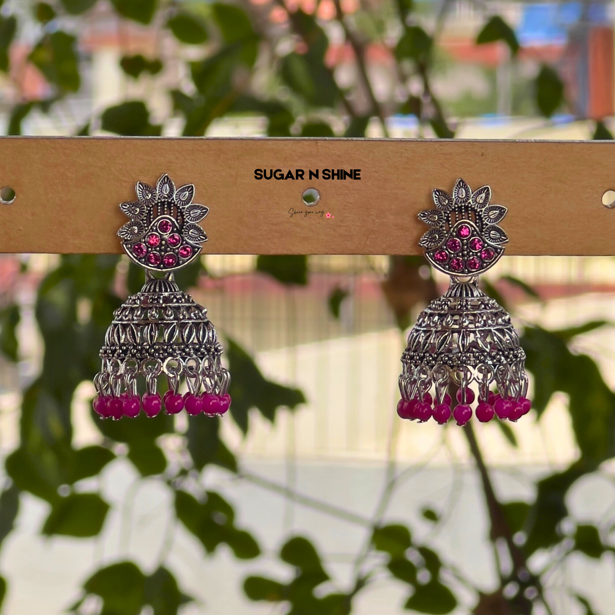 Peacock Crest Oxidised Jhumka Earrings