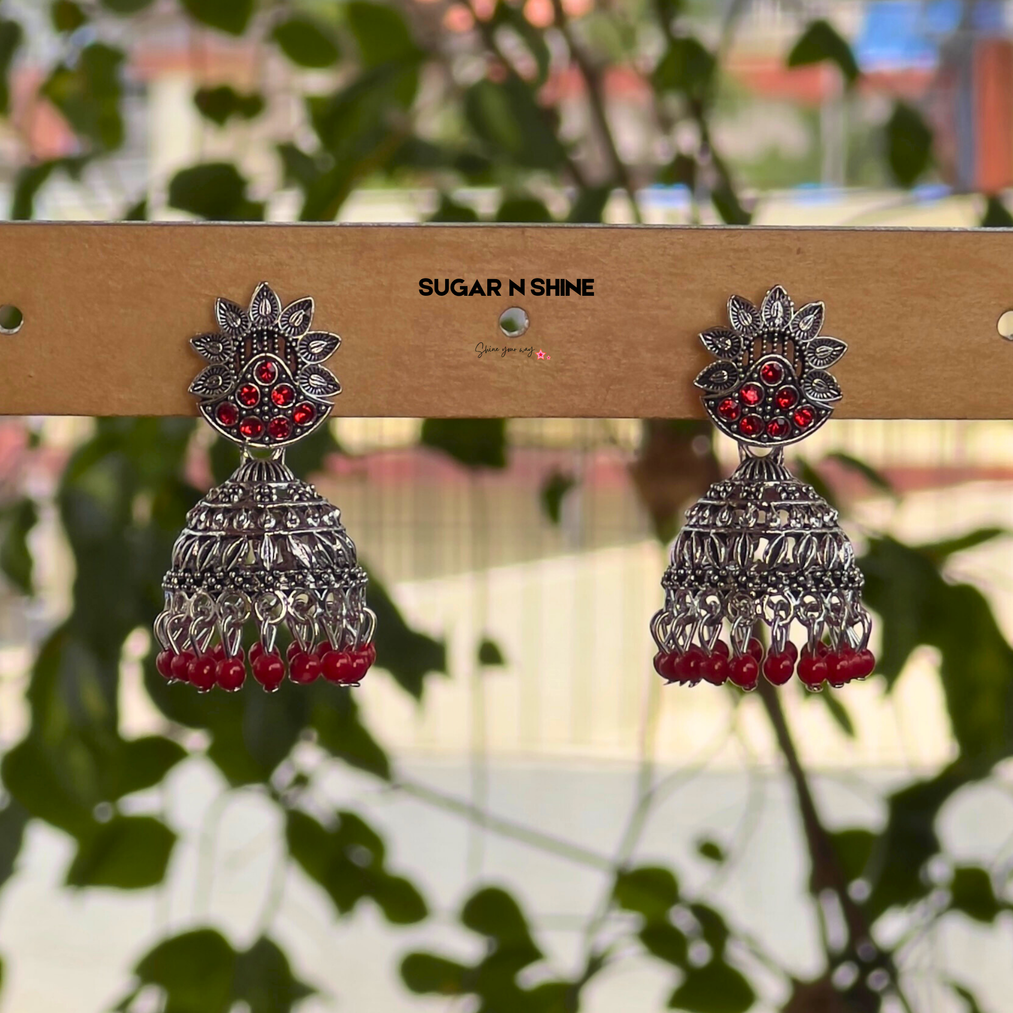 Peacock Crest Oxidised Jhumka Earrings