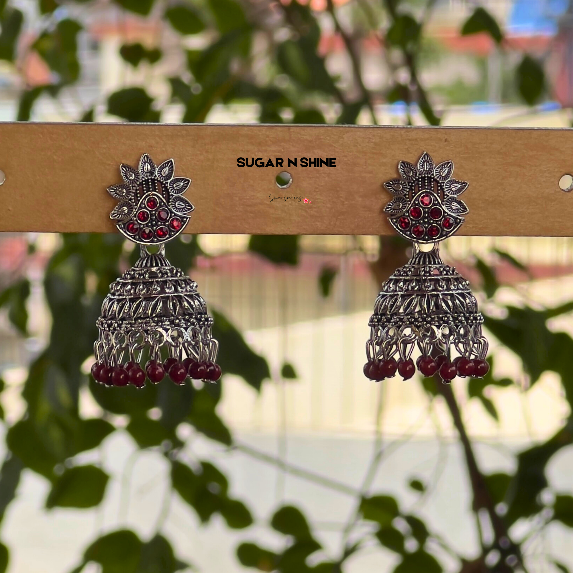 Peacock Crest Oxidised Jhumka Earrings
