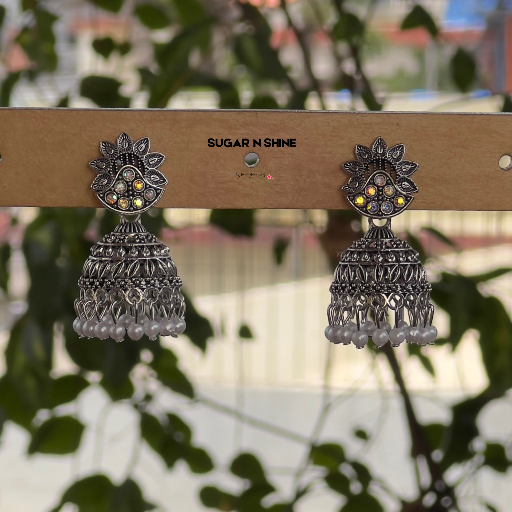 Peacock Crest Oxidised Jhumka Earrings
