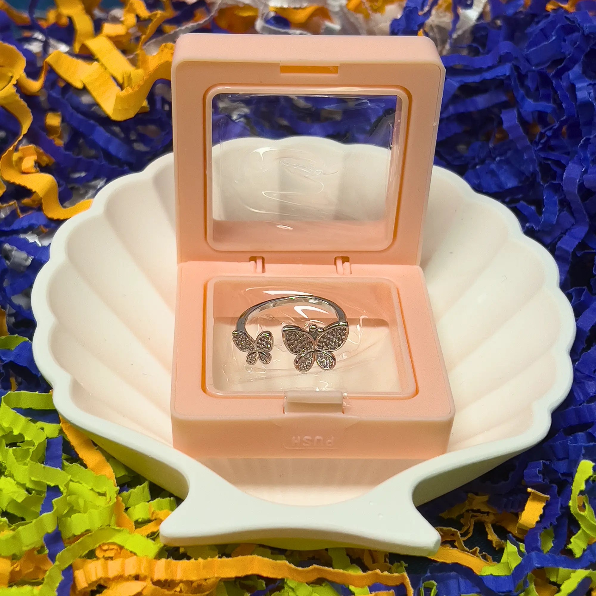 Silver Twin Butterfly Crystal Ring