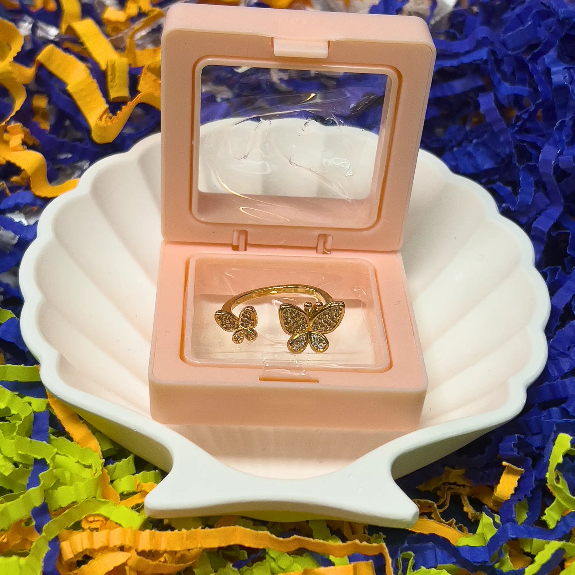 Golden Twin Butterfly Crystal Ring