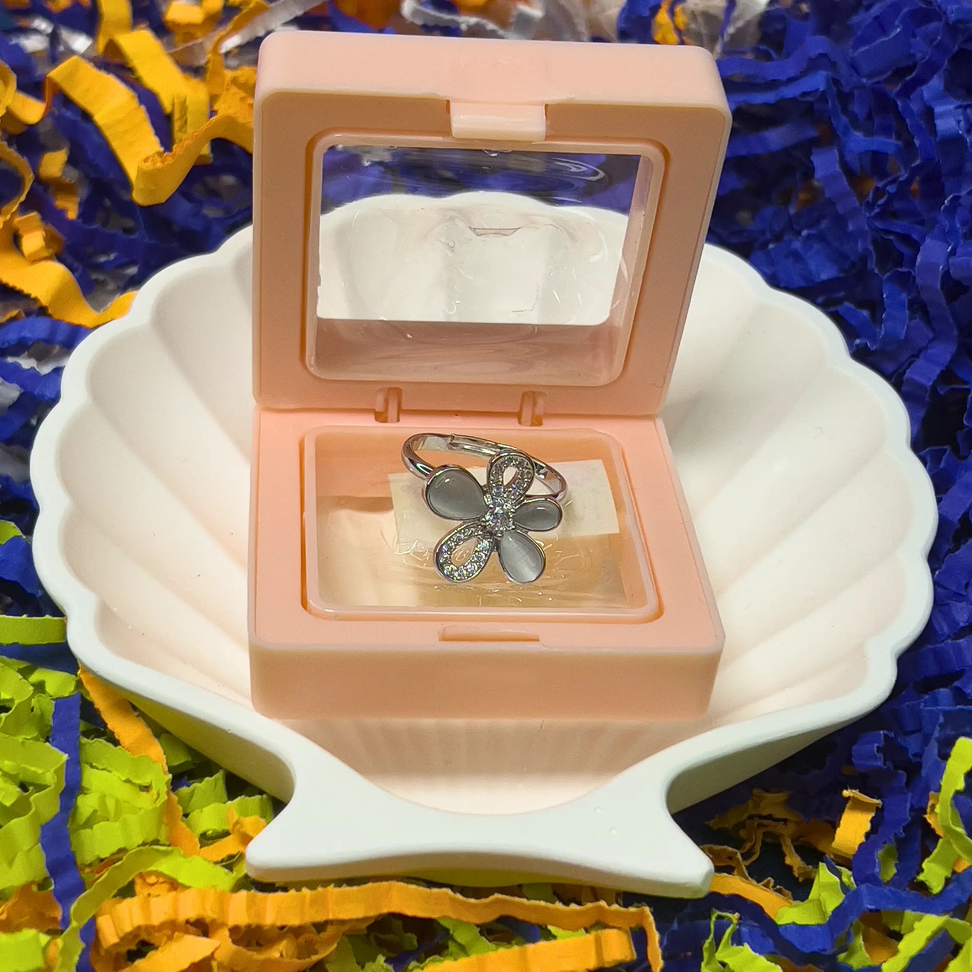 Silver Glam Butterfly Ring with Crystal Loop