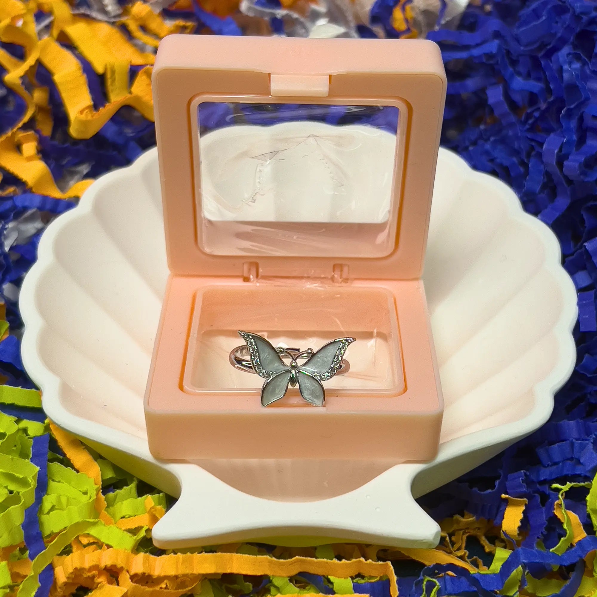 Silver Enamel Butterfly Ring