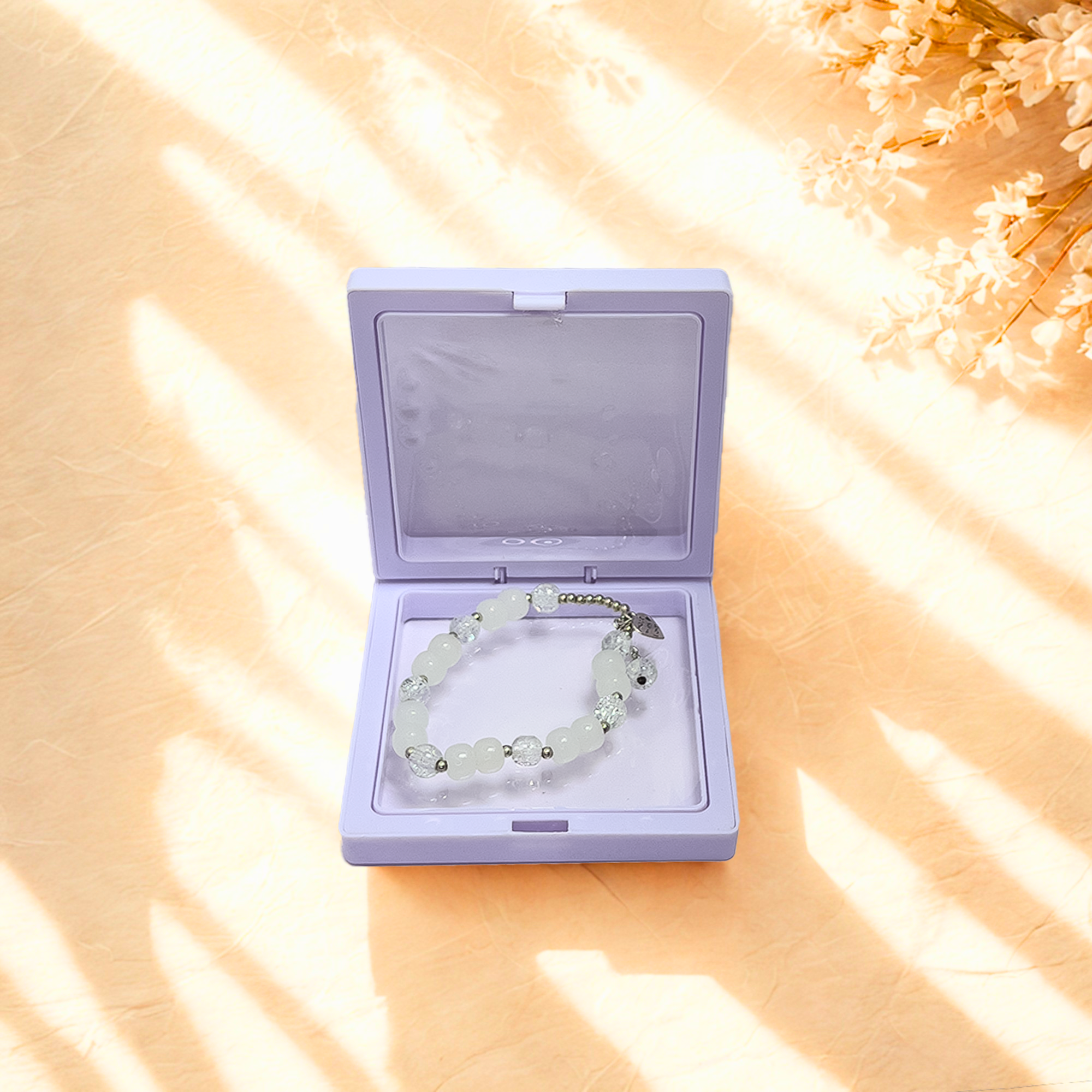 Aura Bloom Bracelet – Frosted White with Heart Charm