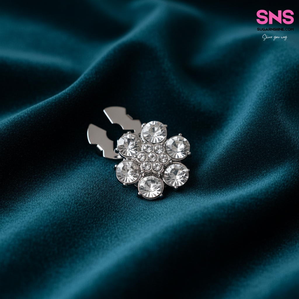 Shiny Multicolour Crystal Flower Clip-Over Detachable Buttons