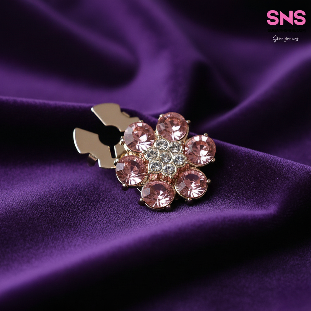 Shiny Multicolour Crystal Flower Clip-Over Detachable Buttons