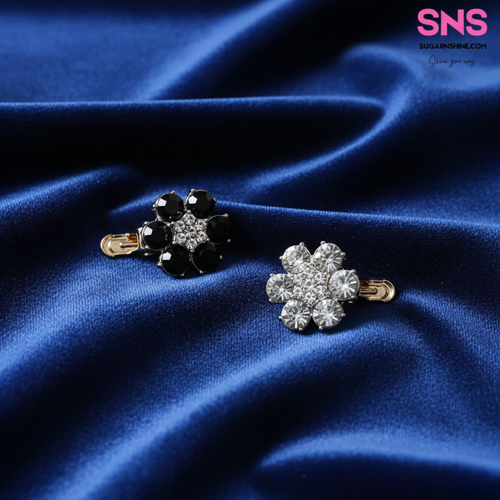 Shiny Multicolour Crystal Flower Clip-Over Detachable Buttons