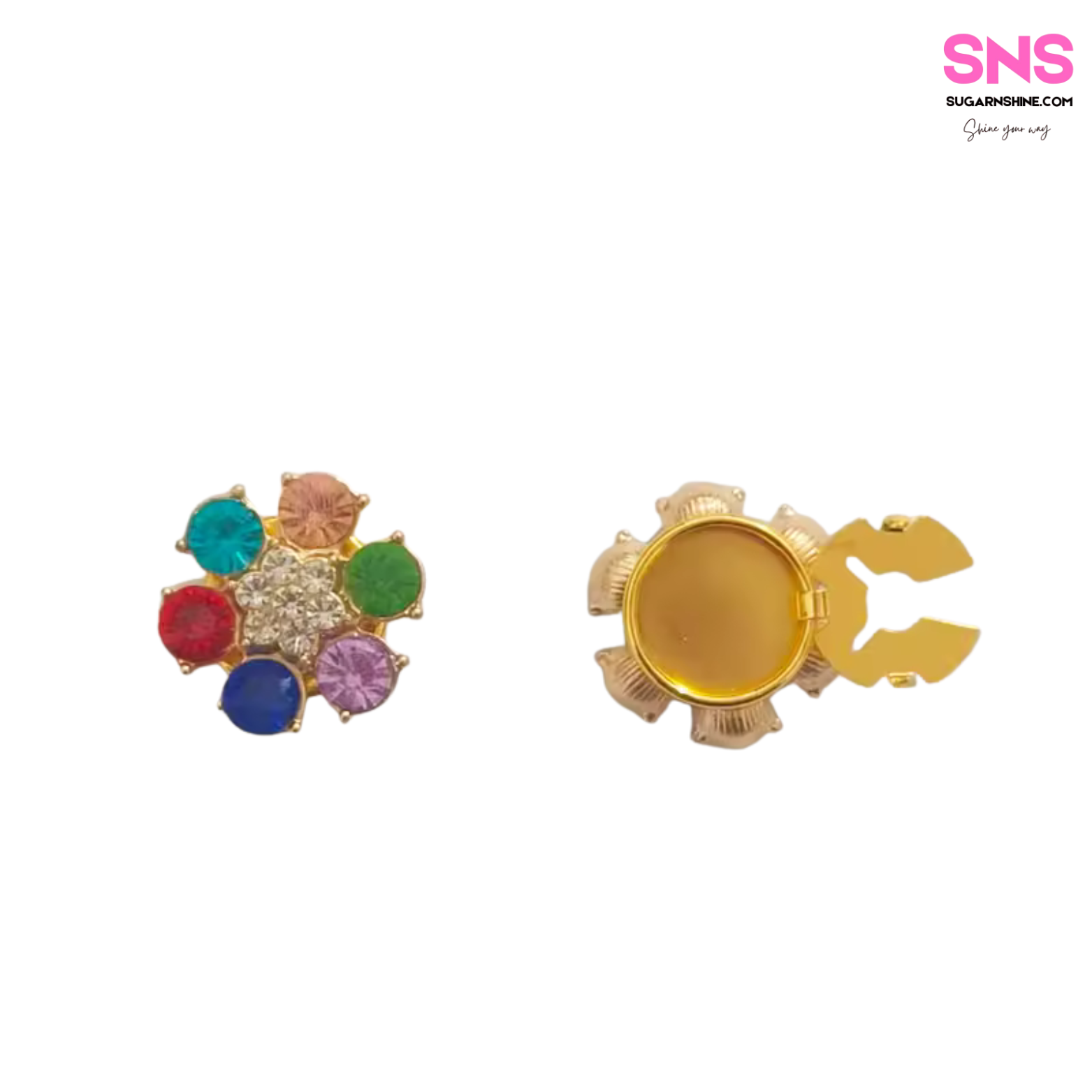 Shiny Multicolour Crystal Flower Clip-Over Detachable Buttons
