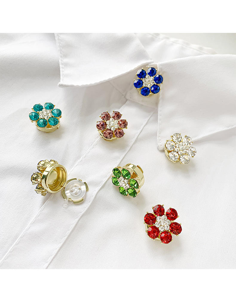 Shiny Multicolour Crystal Flower Clip-Over Detachable Buttons
