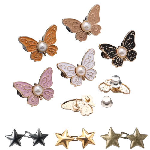 SNS BUTTERFLY and STARS Jean Waist Tightener Pins - Pack Of 4 Pairs